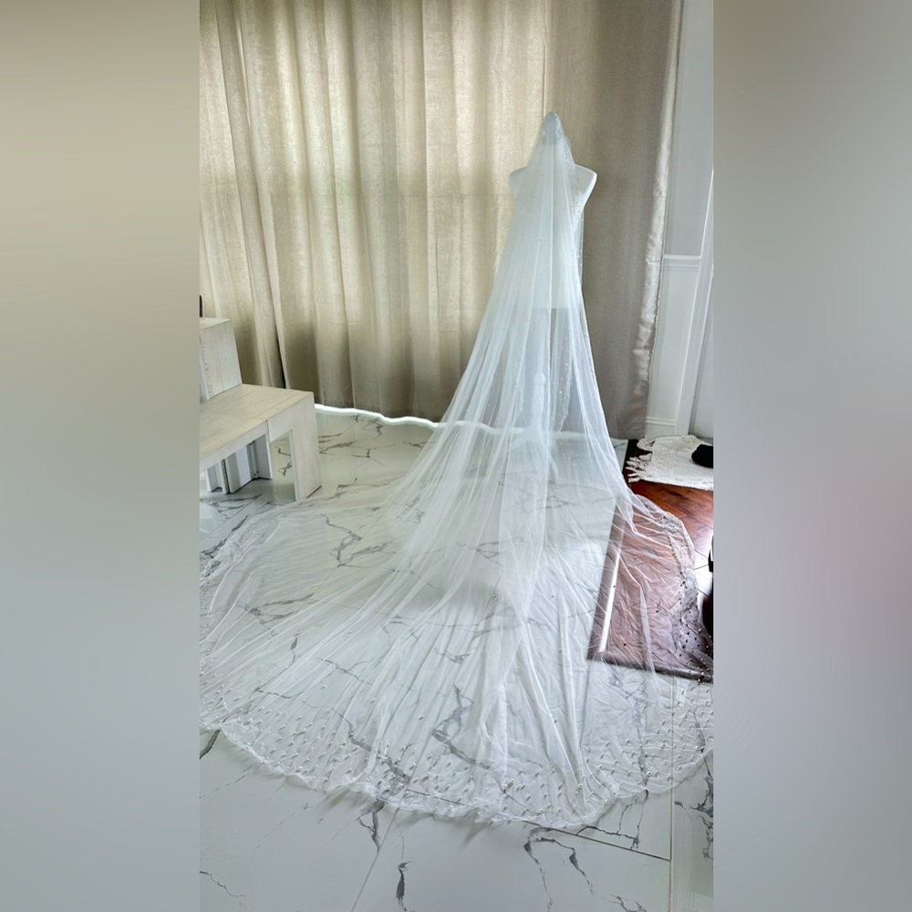 Long Veil with Pearl Border design